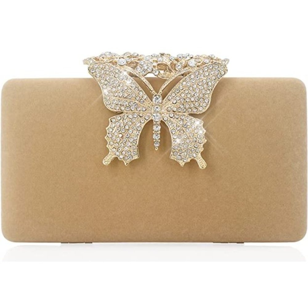 NEW Sparkling Bling Crystal Rhinestone Clutch Butterfly Purse: Silver Go… - Picture 5 of 13